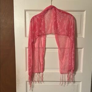 Pink Sheer Scarf with Fringe